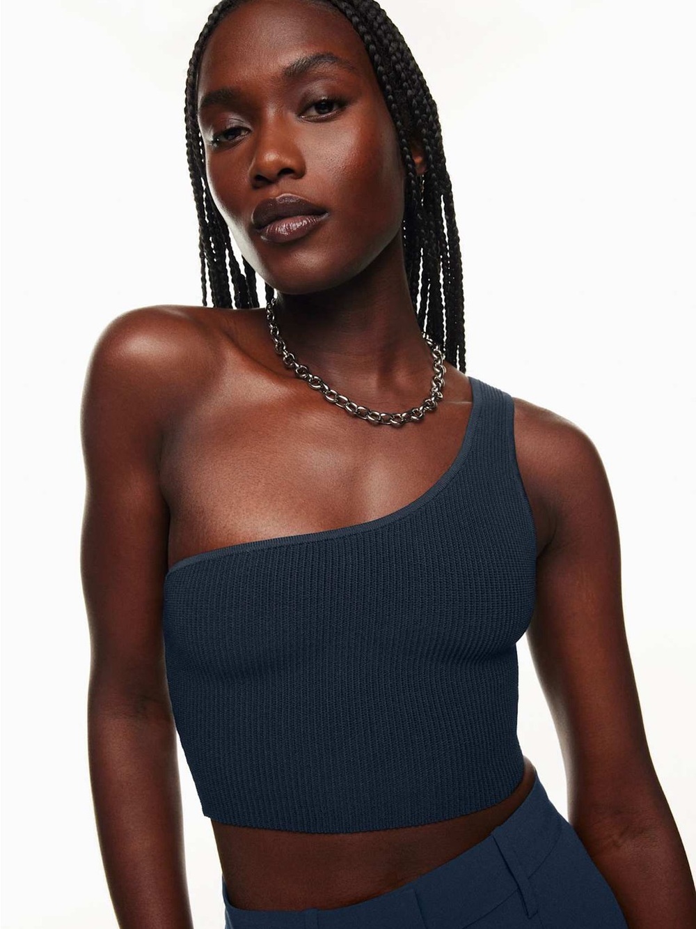 Babaton Sculpt Knit One-Shoulder Cropped Tank